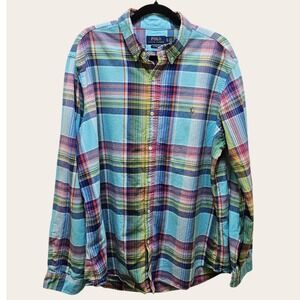 Polo Ralph Lauren Classic Fit Plaid Button Down Shirt Mens XL Flesh Pony Preppy